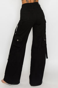 40777 High Rise Straight Leg Cargo Jeans W/ 3-D Pockets & Hanging Straps