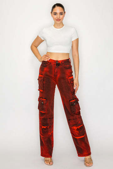 40778 Vintage Wash Multi Pocket Cargo Jeans