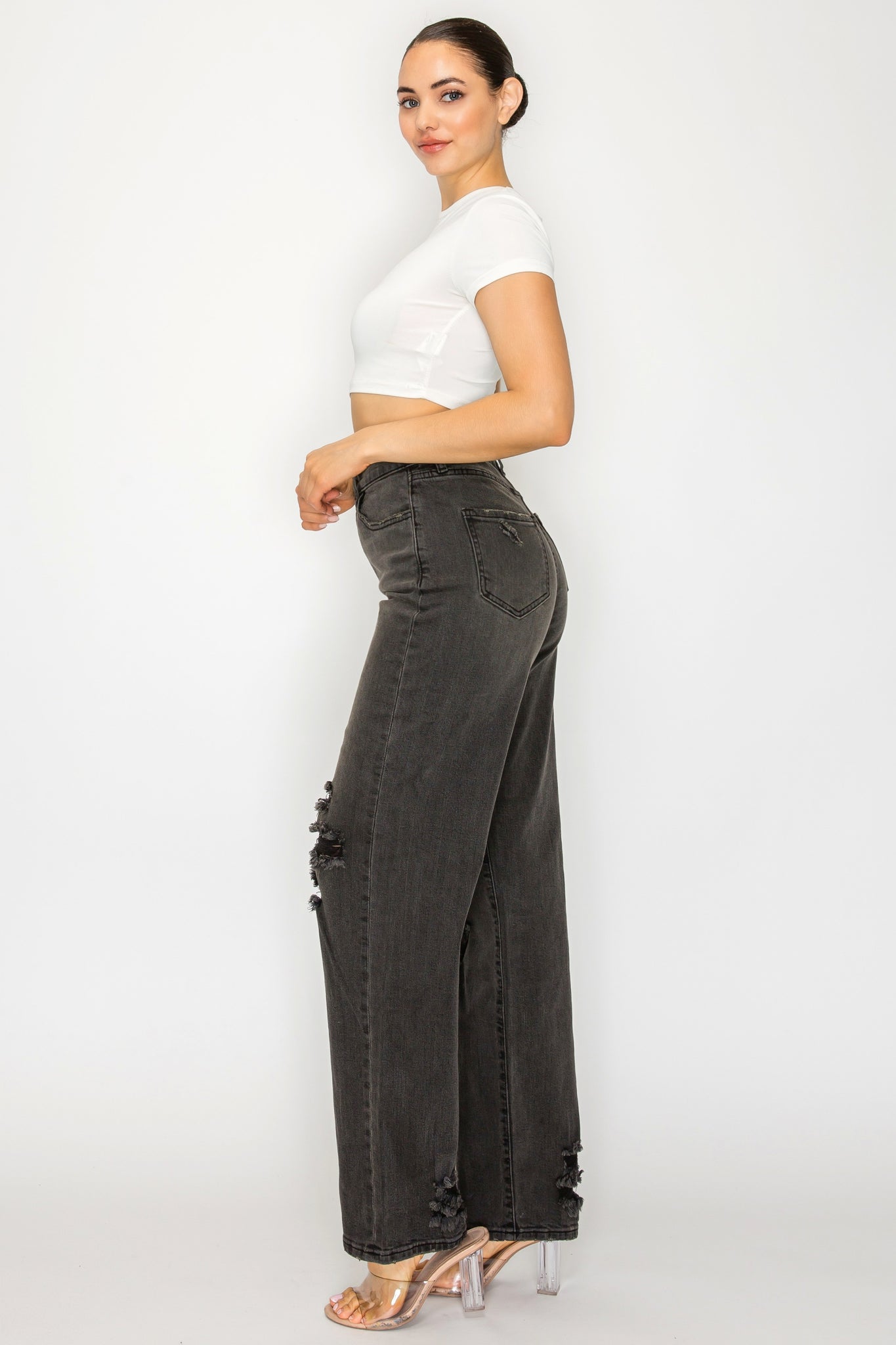 40781 High Rise Straight Leg Jeans W/ Destruction