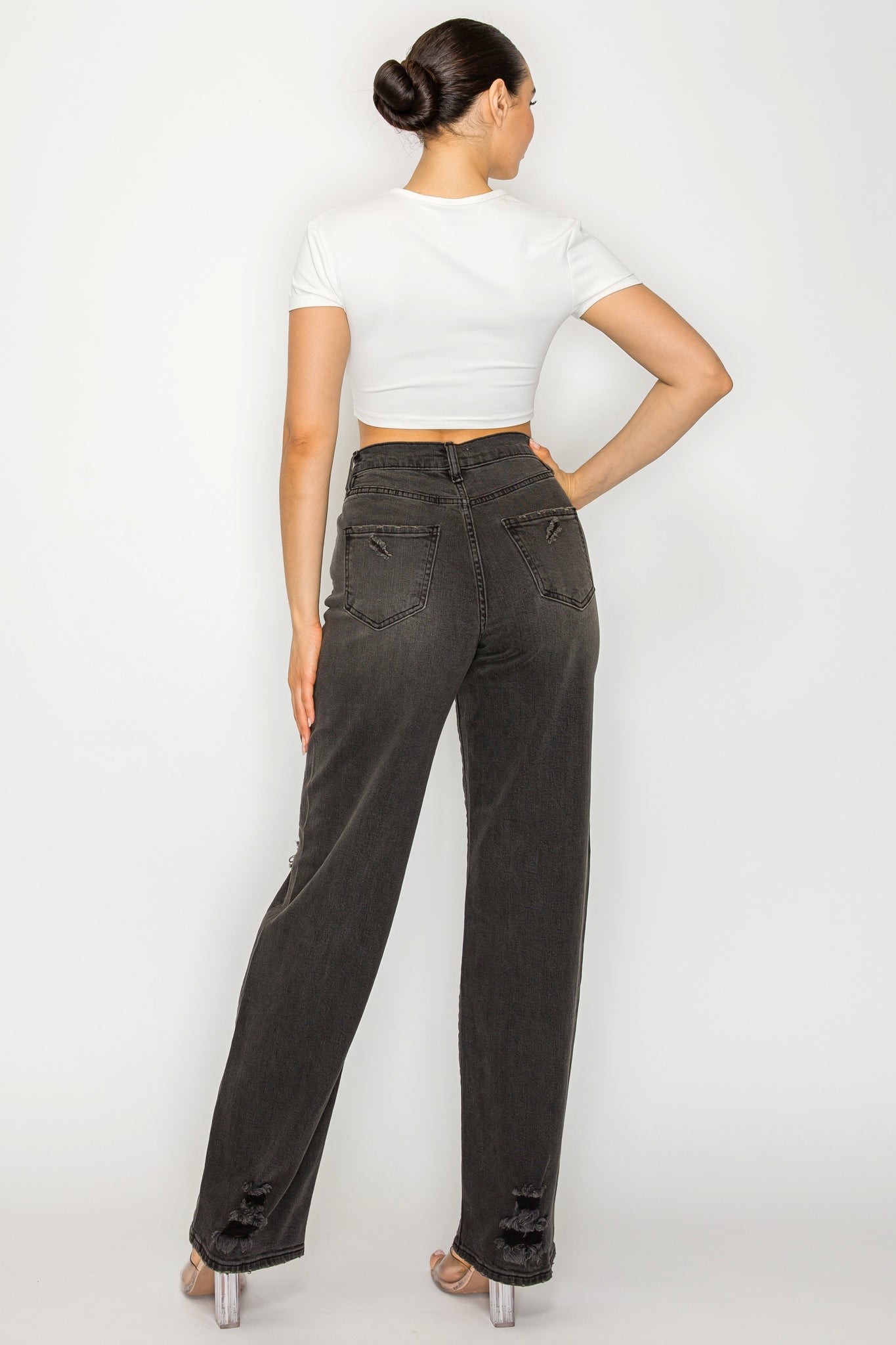 40781 High Rise Straight Leg Jeans W/ Destruction