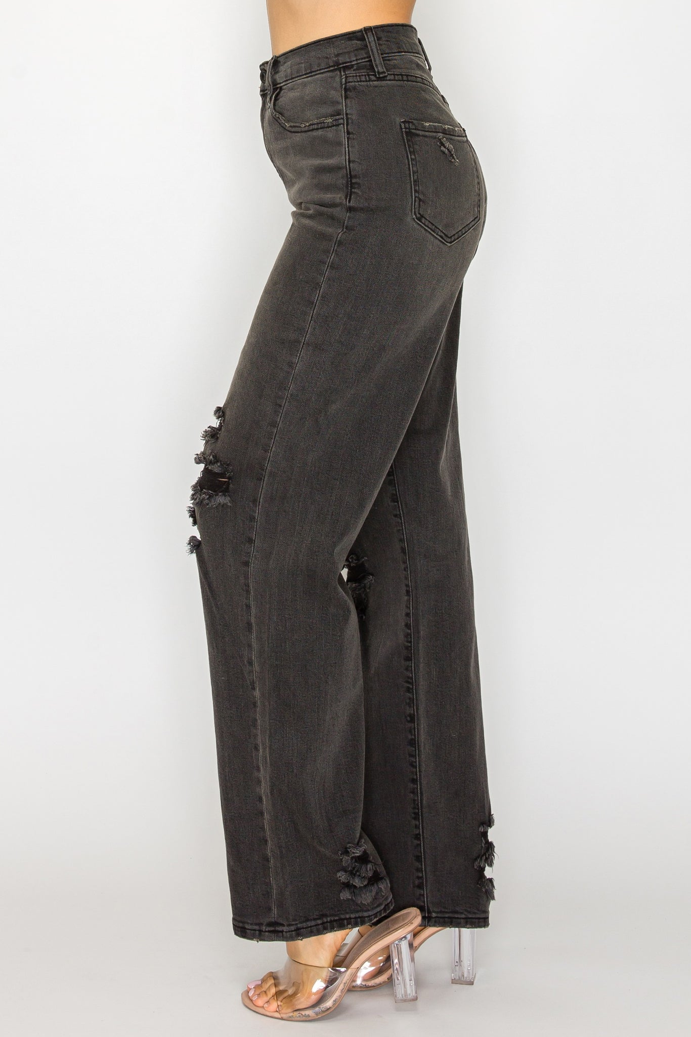 40781 High Rise Straight Leg Jeans W/ Destruction