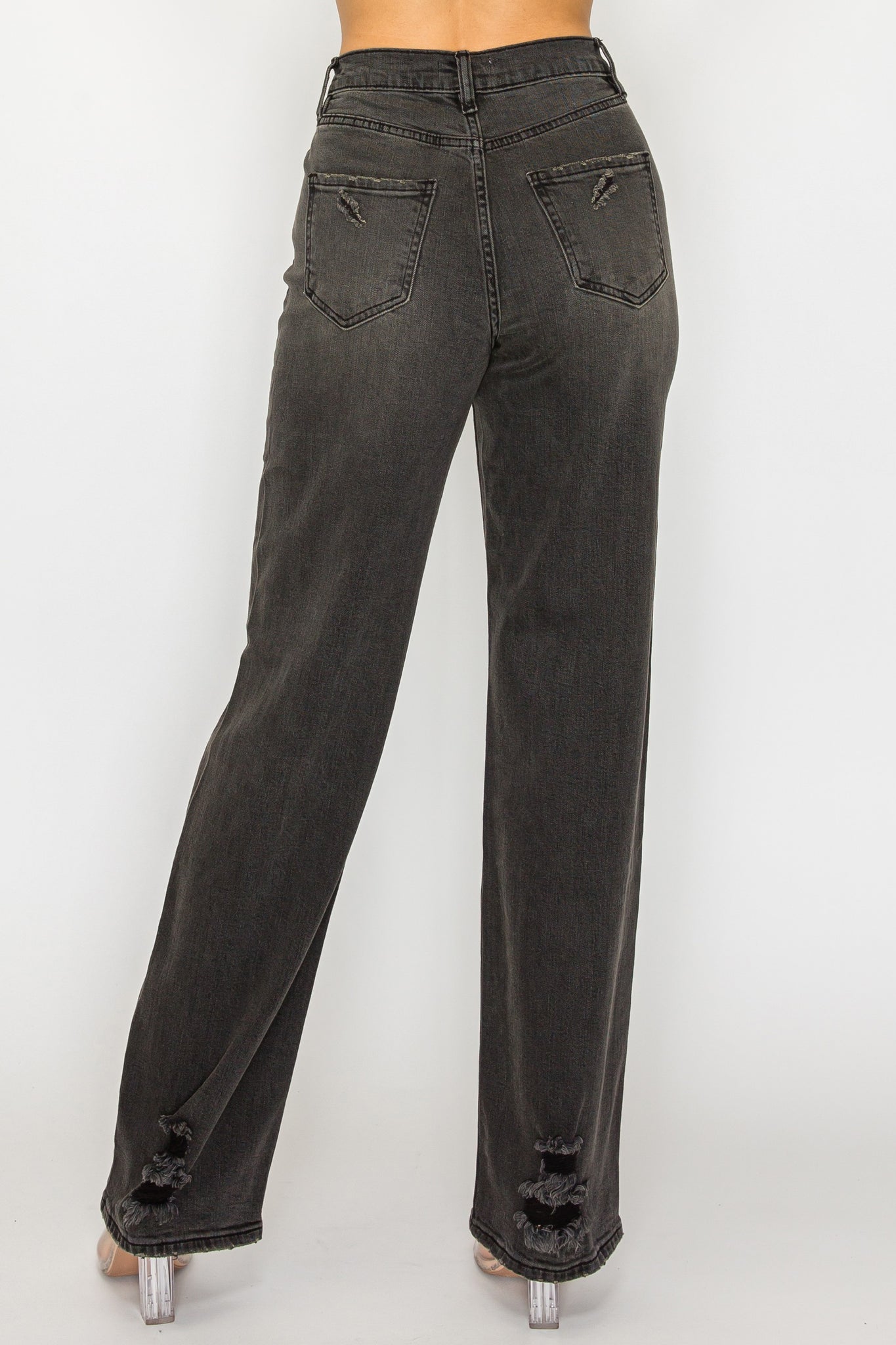 40781 High Rise Straight Leg Jeans W/ Destruction