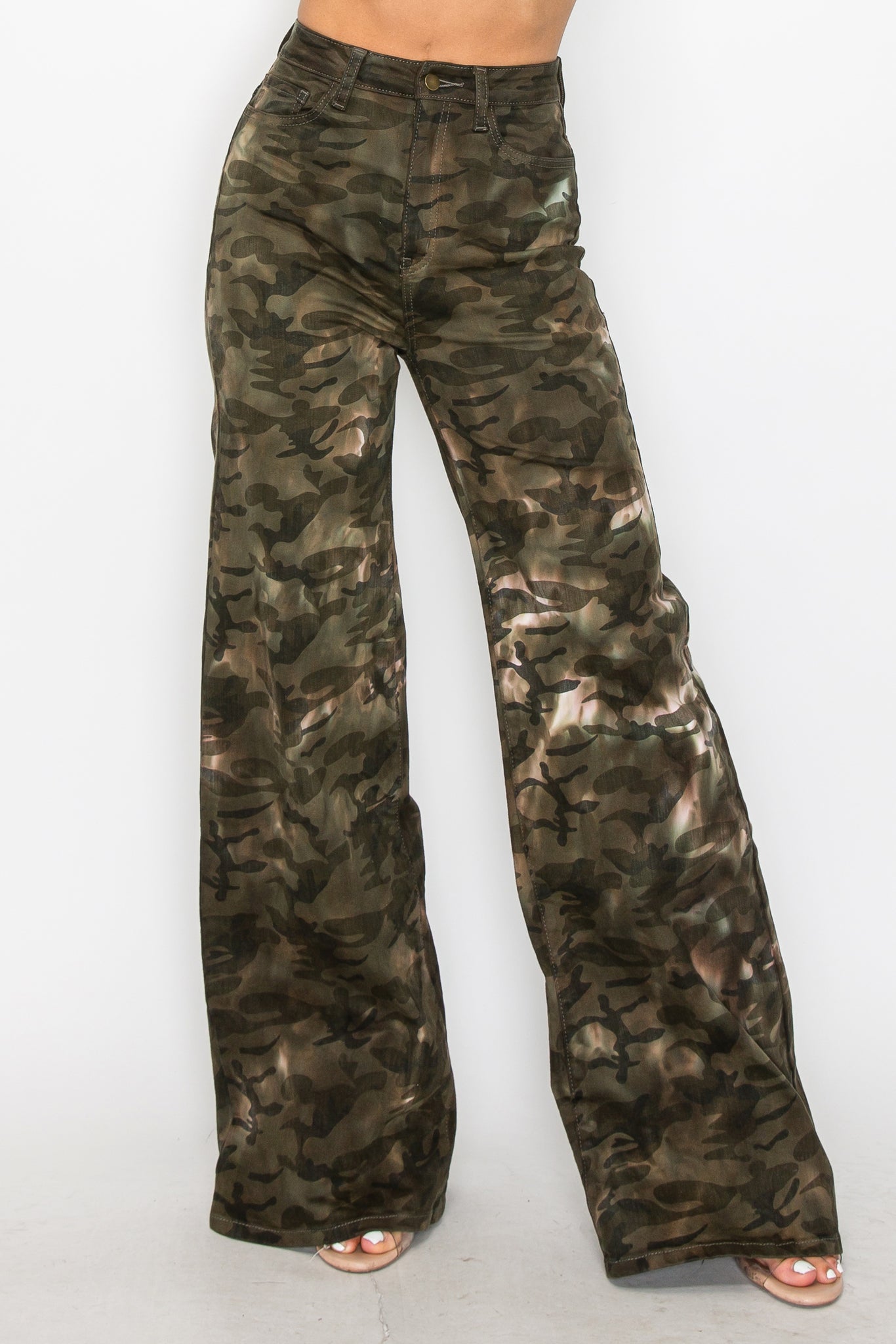 40805 High Rise Wide Leg Camo Print Jeans