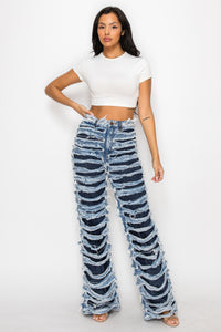 40810 High Rise Contrasting Layers W/ Outer Layer Fray Straight Leg Jeans