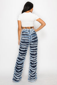 40810 High Rise Contrasting Layers W/ Outer Layer Fray Straight Leg Jeans