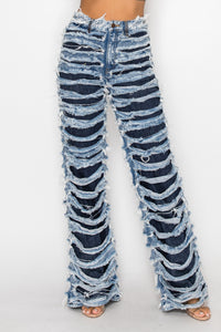40810 High Rise Contrasting Layers W/ Outer Layer Fray Straight Leg Jeans