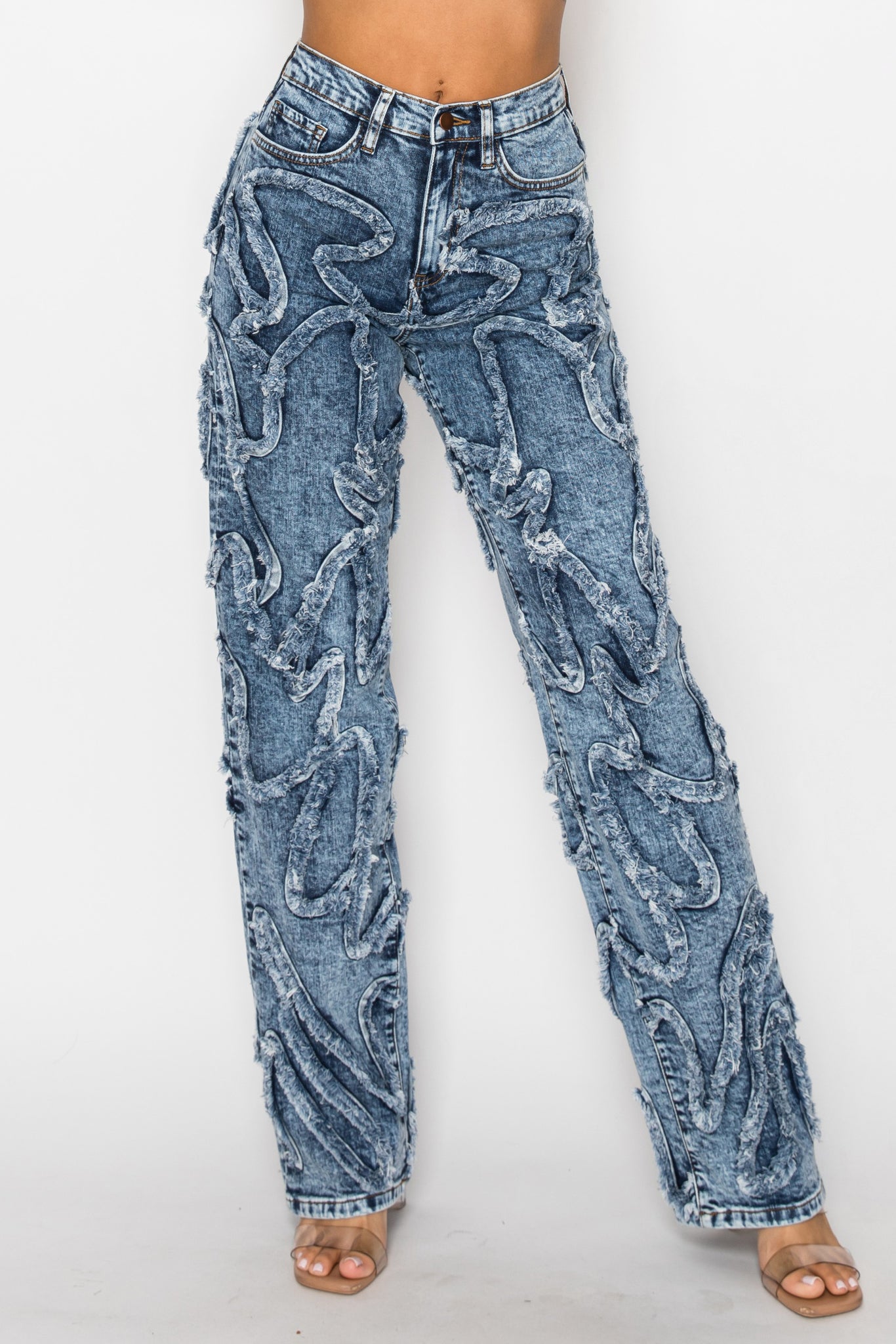 42004 3D Pattern Fray Jeans
