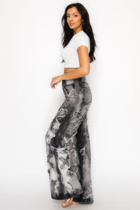 42013 High Rise Wide Leg Cross Patch Washed Down Jeans