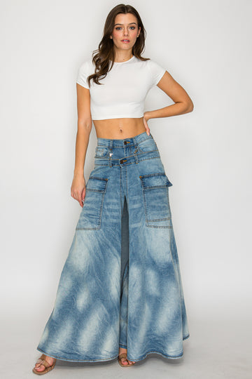 43001 Mid Rise Jeans W/ Fly Away Skirt W/ Pockets