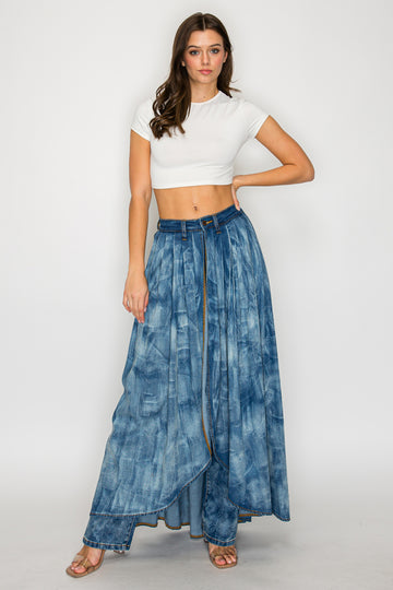AP43002 High Rise Jeans W/ Outer Fly-Away Long Skirt