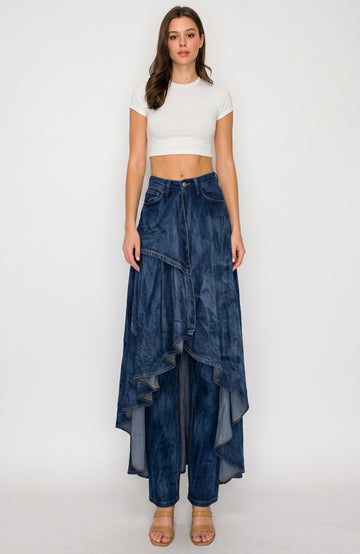 AP43009 Mid Rise Jeans W/ Outer Flowing Fly-Away Skirt