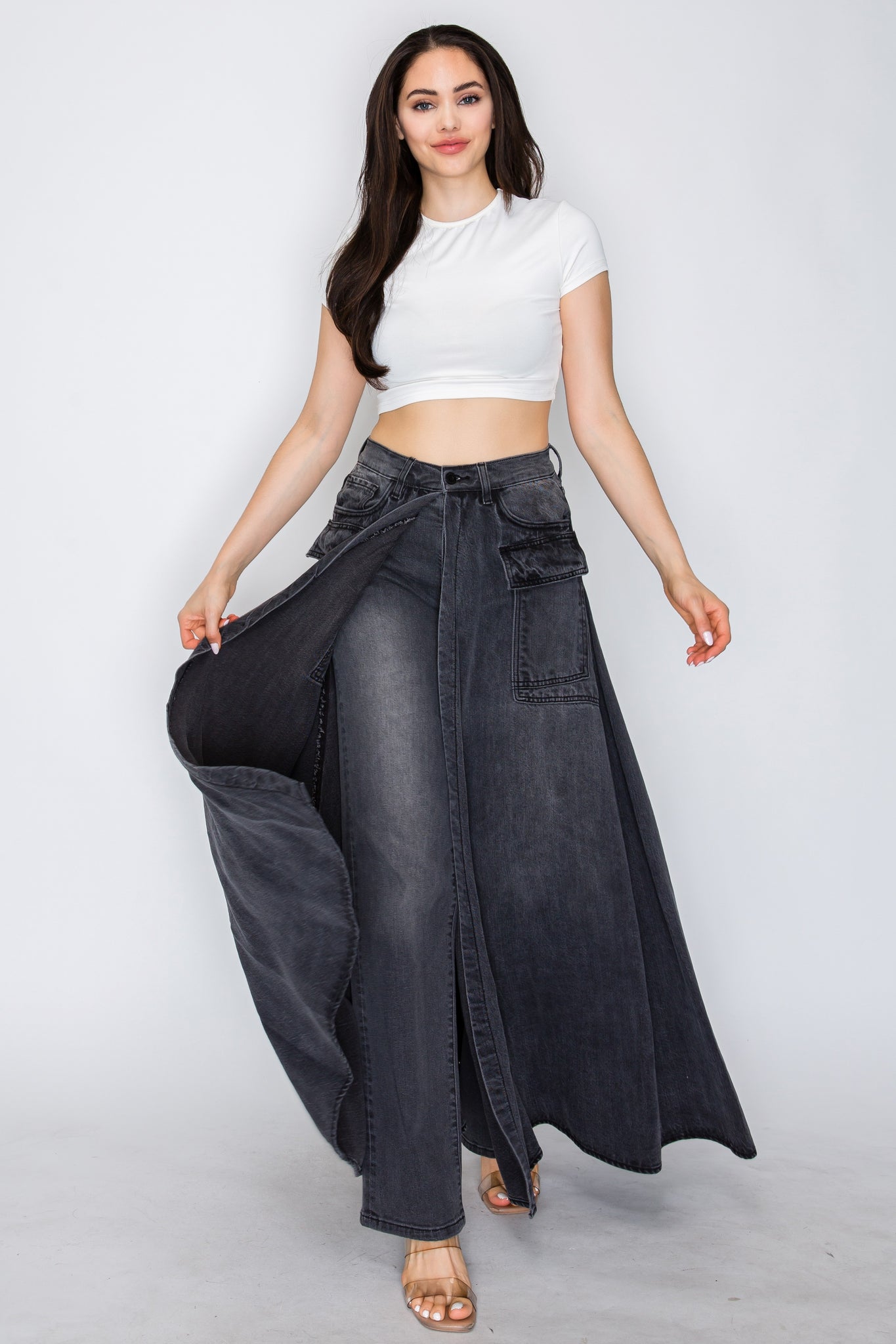 AP43010 High Rise Straight Leg Jeans W/ Outer Layer Long Fly Away