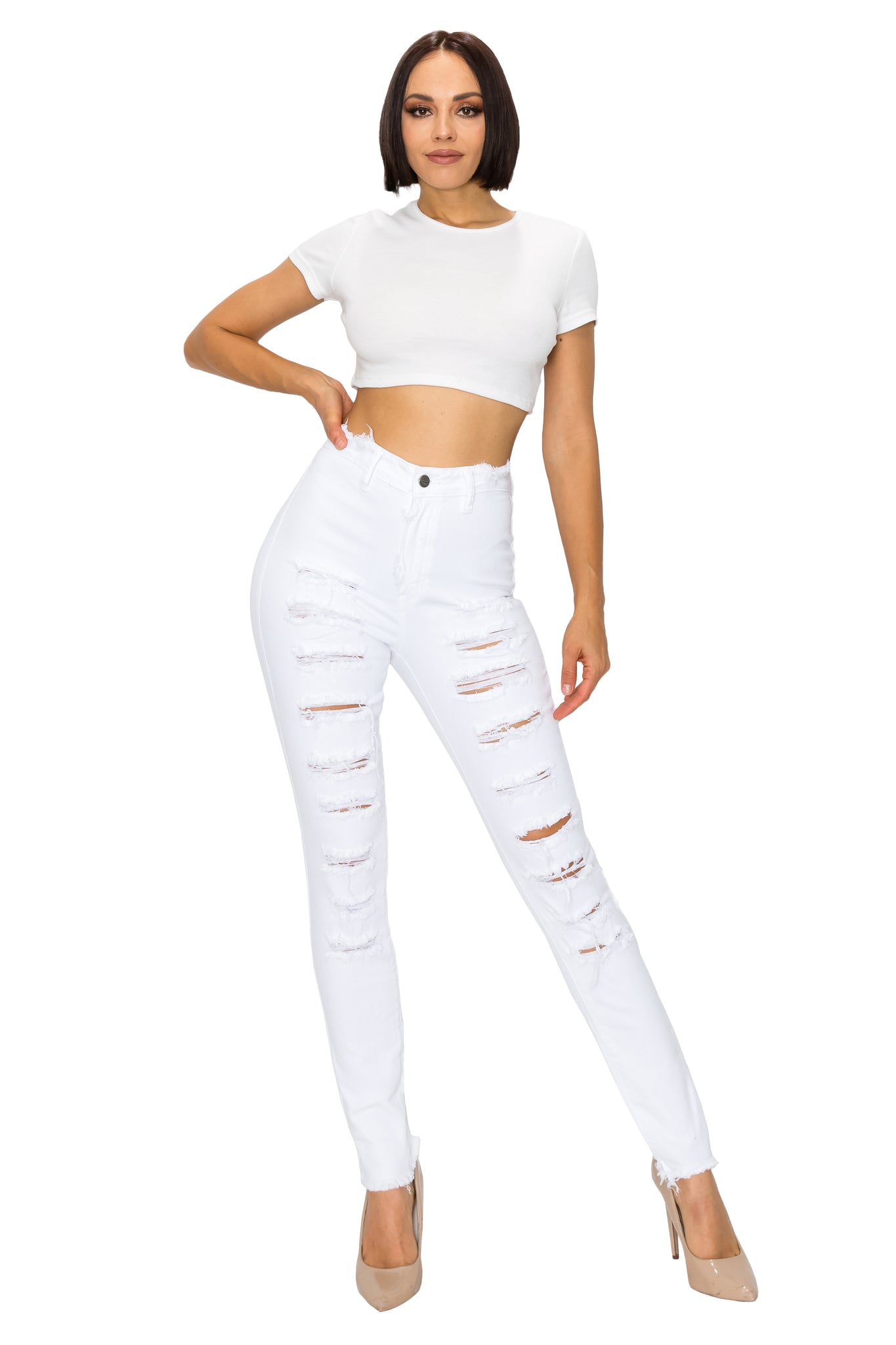 4767 Women's Super High Waisted Distressed Skinny Jeans