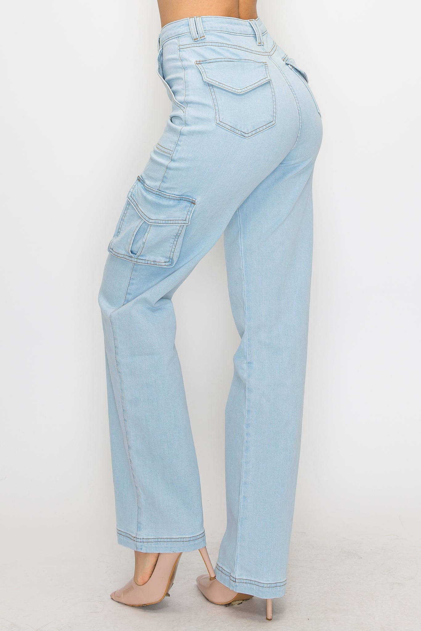 4890C High Rise Cargo Jeans w/ Flap Back pockets & Front Panel Destruc – Aphrodite  Jeans