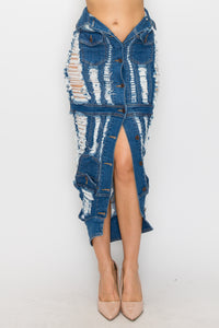 5051 Women's Destroyed Jacket inspired Denim Skirt