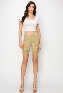 6801 Women's High Waisted Distressed Bermuda Shorts with Cut Outs