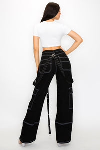 APHT037 Women's Mid Rise Loose Fit Pant w/ eyelet suspenders