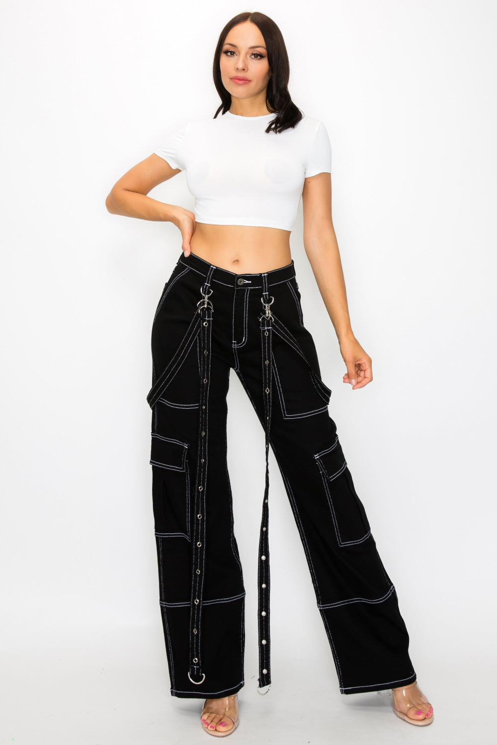 APHT009 Women's High Waisted Black Cargo Pants – Aphrodite Jeans