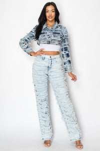 8117 Cropped Destroyed Denim Jacket