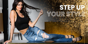 40504 Women's High Waisted Super Shredded Skinny Jeans