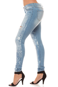women full length skinny super high rise high waisted embellished jeans pants
