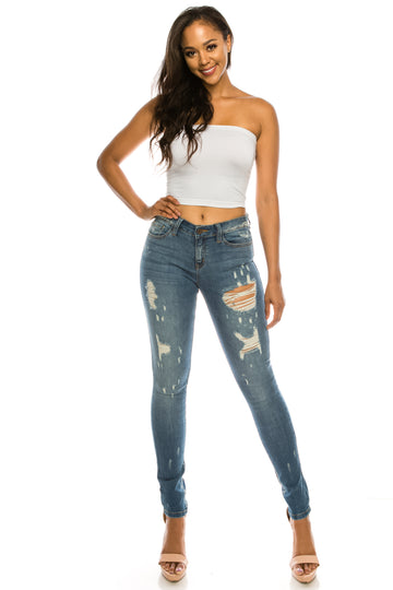 1282 Women's Mid Waisted Distressed Skinny Jeans