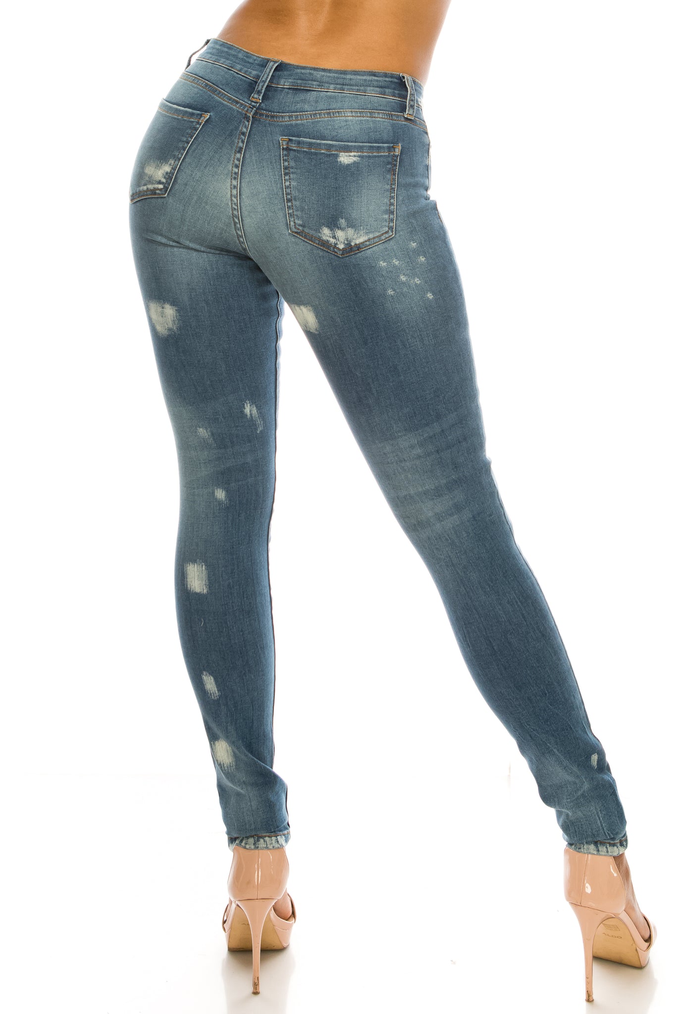 women full length skinny super mid rise mid waisted distressed jeans pants