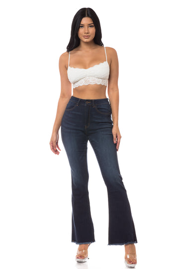 2040 Women's High Waisted Raw Hem Frayed Flare Jeans