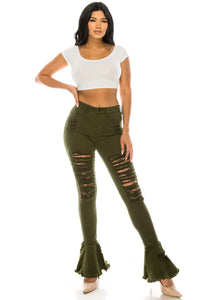 Super High Waisted Distressed Flare Jeans with Cut Outs – Aphrodite Jeans