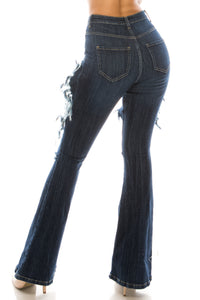 women full length flare bootcut bell bottom super high rise high waisted distressed jeans pants