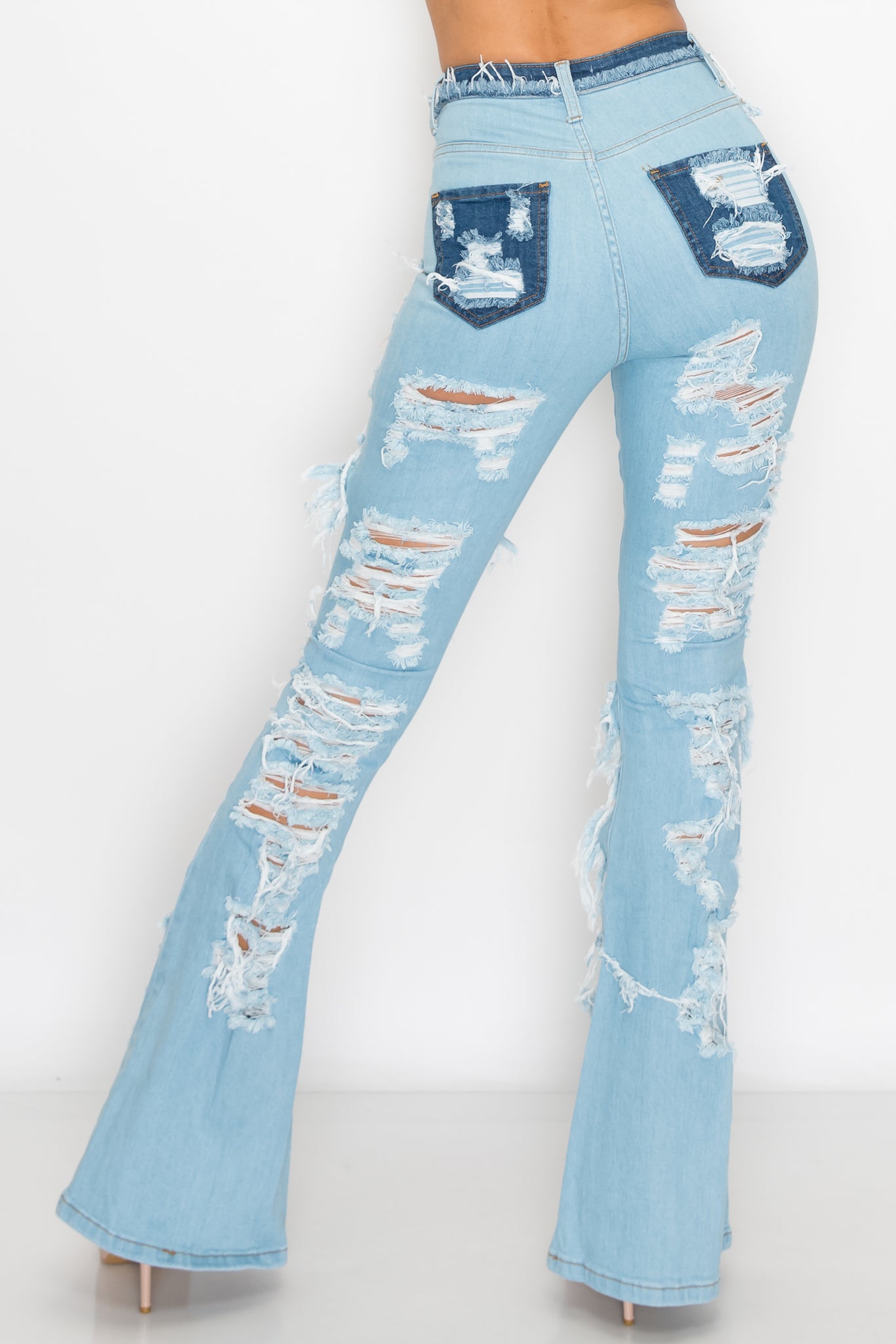 2143 Woman High Rise Light Flare Jeans W/Knee & Tight Slices – Aphrodite  Jeans
