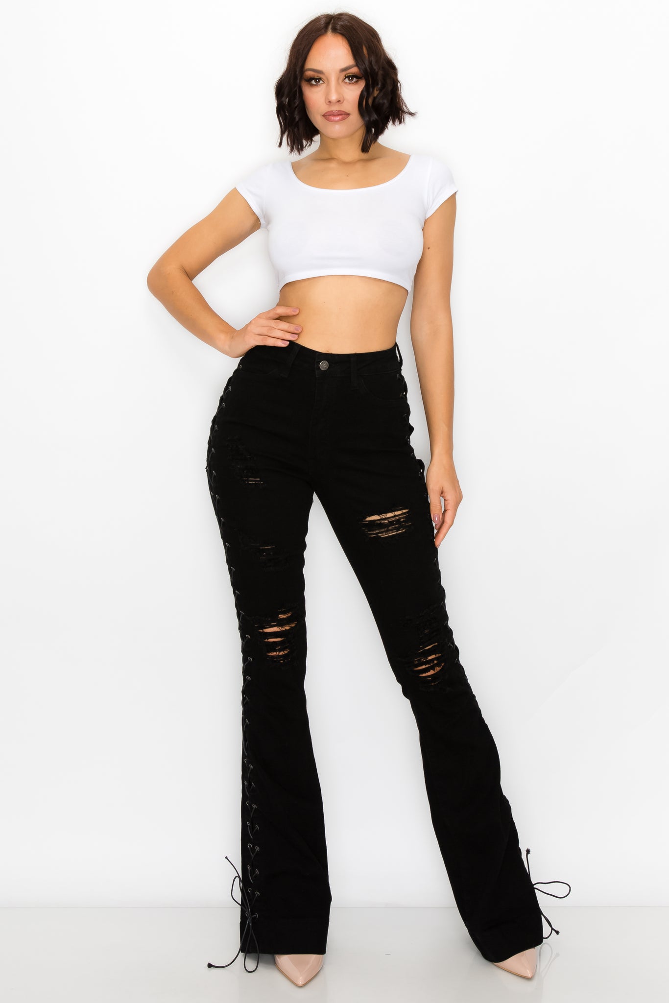 Flare Ripped Jeans High Waist Pants