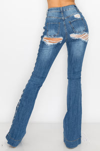 women full length flare bootcut bell bottom super high rise high waisted distressed jeans pants