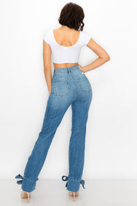 women full length wide leg super high rise high waisted distressed jeans pants