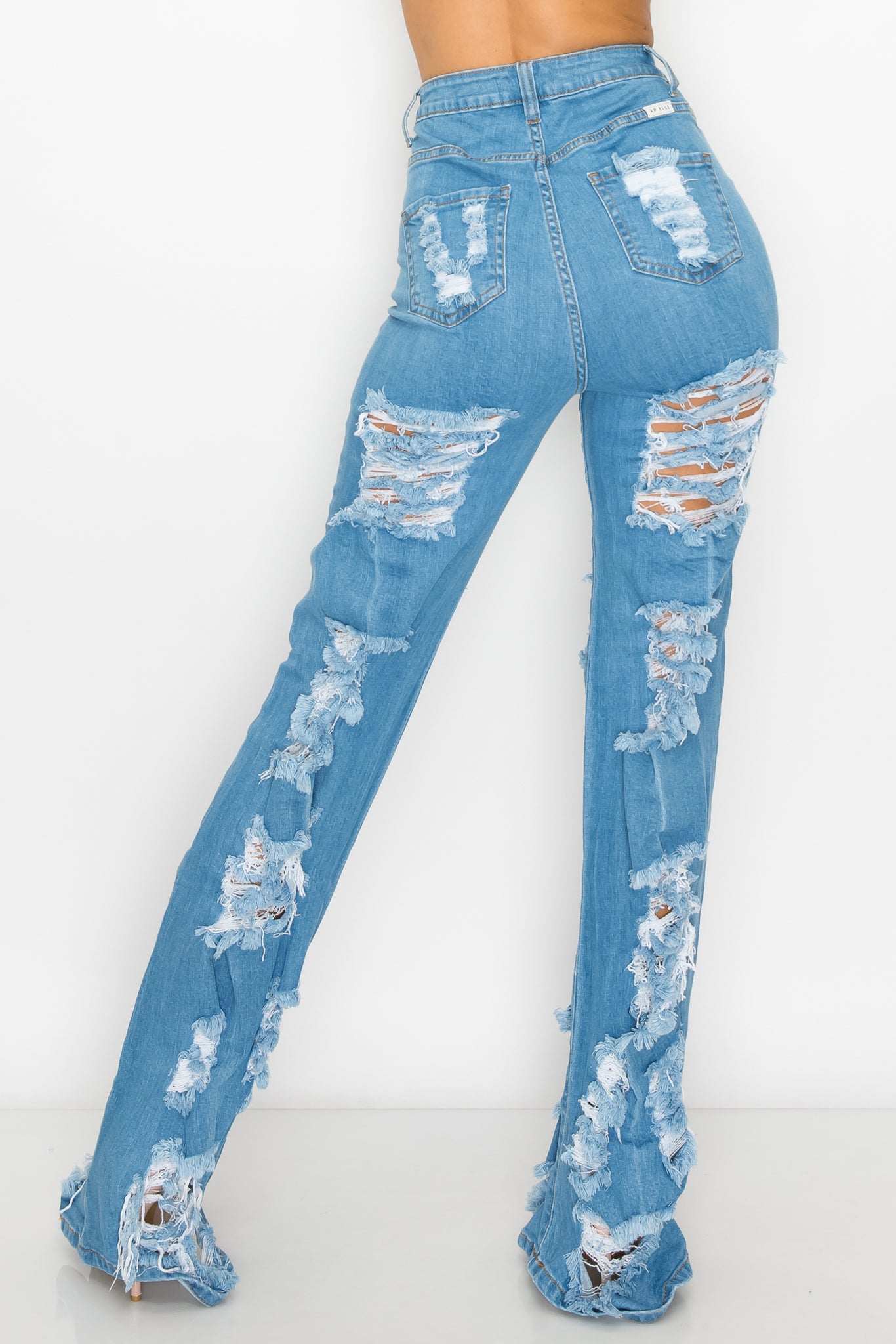 women full length wide super high rise high waisted distressed jeans pants