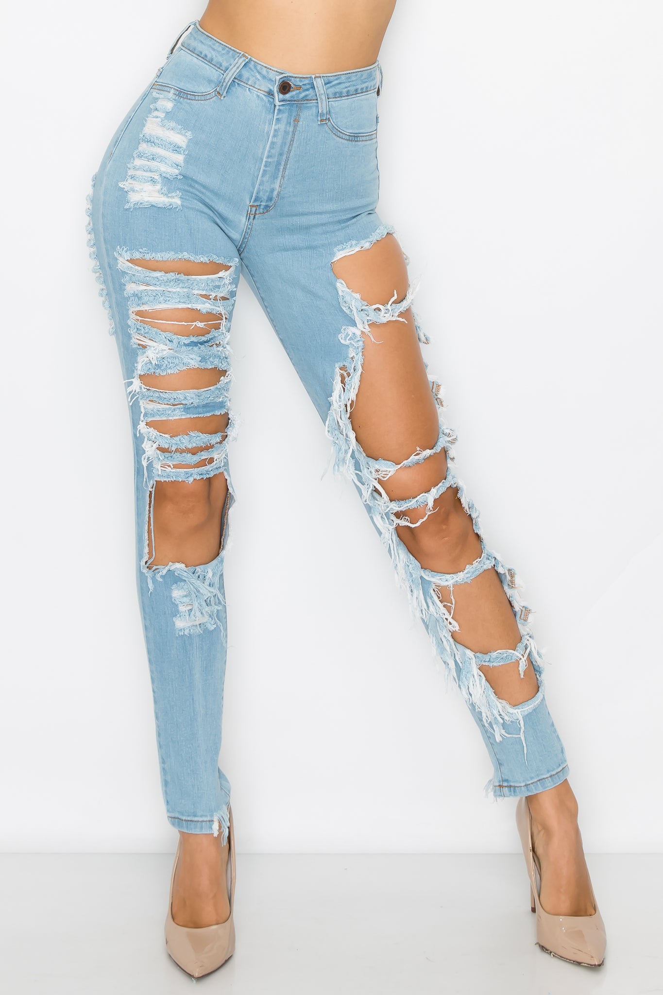 Aphrodite Super High Waisted Distressed Skinny Jeans with Cut Outs