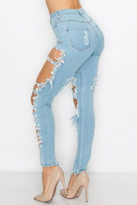 women full length skinny super high rise high waisted distressed jeans pants