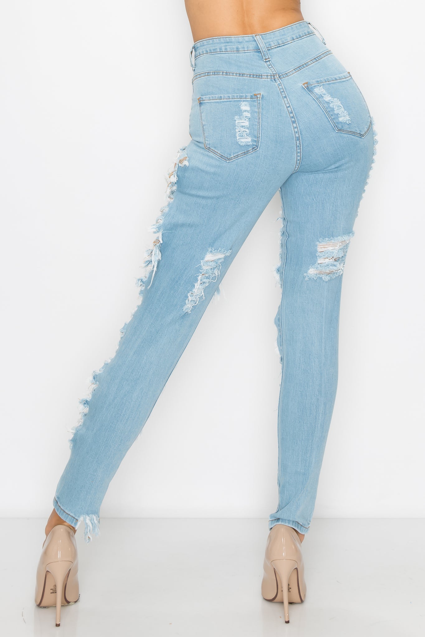 Aphrodite Super High Waisted Distressed Skinny Jeans with Cut Outs