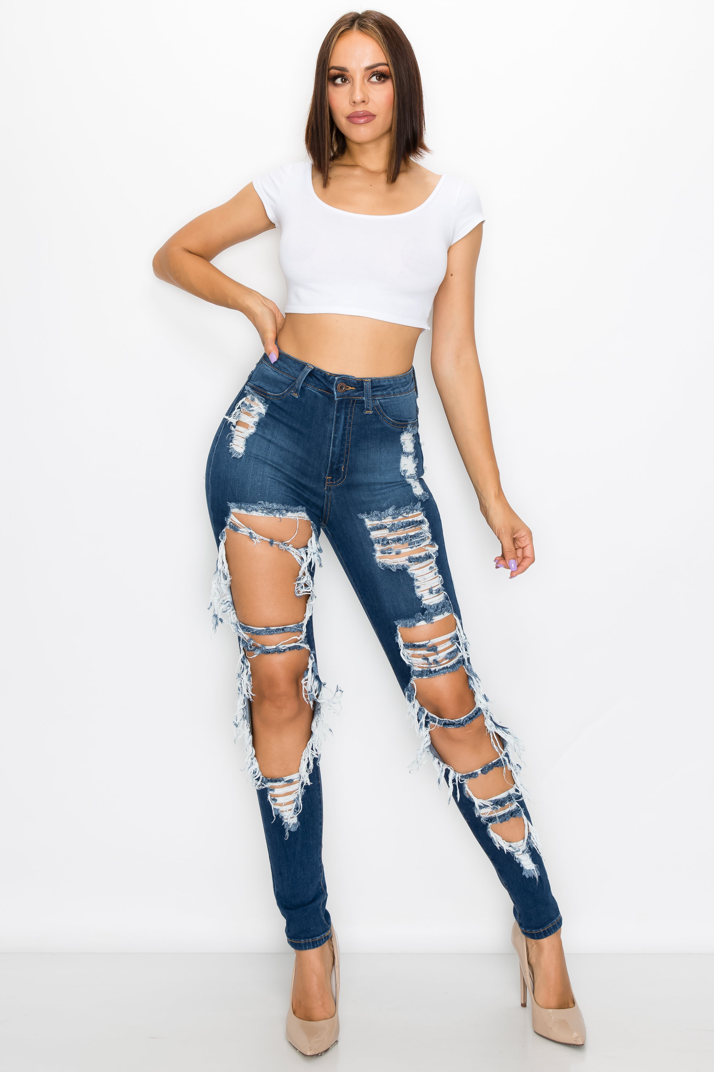 Buy Women Blue High Rise Distressed Skinny Jeans online | VeroModa