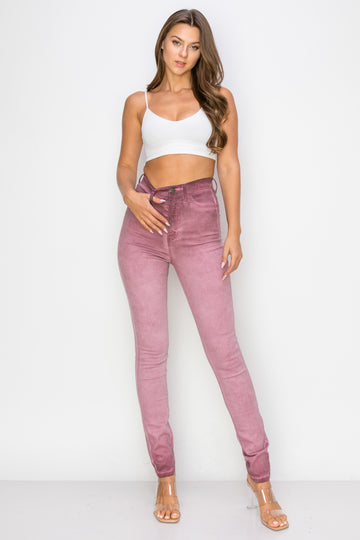 40451 Women's High Rise Oil Dye Skinny Colored Stretch Jeans