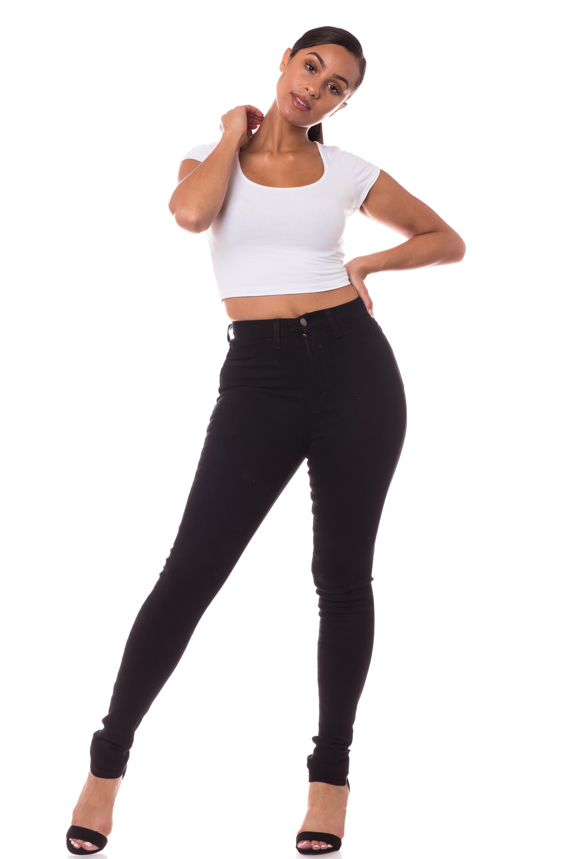 women full length skinny super high rise high waisted jeans pants