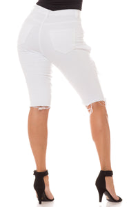 women shorts length skinny super high rise high waisted distressed bermuda shorts