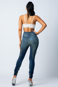 women full length skinny super high rise high waisted distressed jeans pants