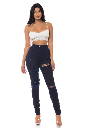 4316 Women's High Waisted Overdyed Distressed Skinny Jeans