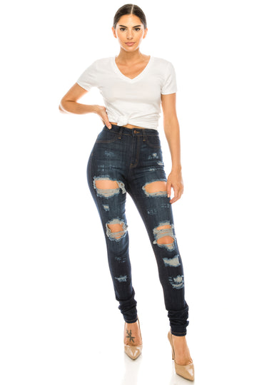 4358 Super High Waisted Distressed Skinny Jeans with Cut Outs