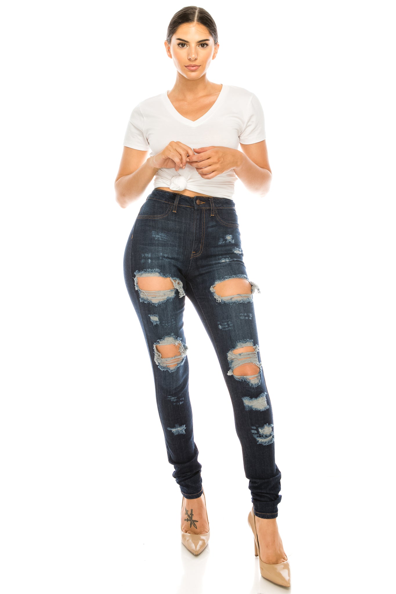 Super High Waisted Distressed Skinny Jeans with Cut Outs – Aphrodite Jeans