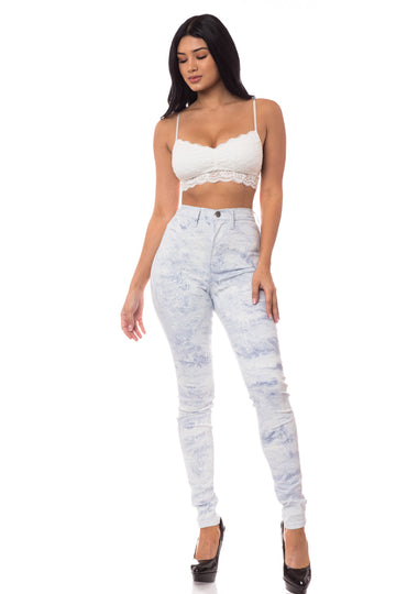 4379 Women's High Waisted Marble Washed Skinny Jeans