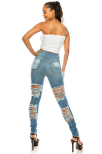 4396 Women's High Rise Large Spot Destruction Skinny Jeans