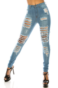 4396 Women's High Rise Large Spot Destruction Skinny Jeans