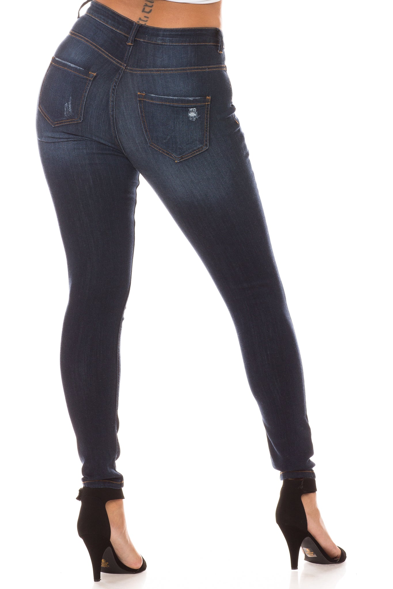 women full length skinny super high rise high waisted distressed jeans pants